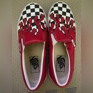 Red checkered vans slip ons
